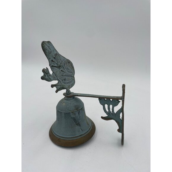 Frog Brass Door Bell Patina Verdigris Green 9" Tulip Motif - Picture 4 of 5